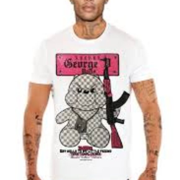 Avenue George V Paris T-Shirt Men's White Shirt Teddy Bear Rhinestone  XL 2XL - Picture 3 of 13